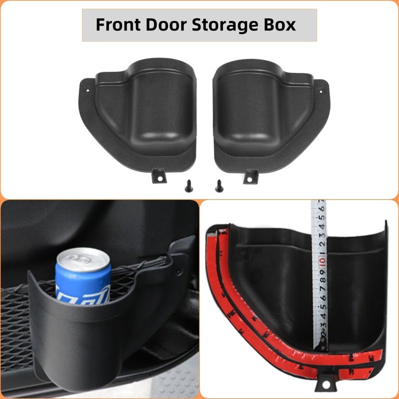 YOCTM Front Rear Door Organizer Tray For 2018 2019 2020 2021 2022 2023 2024 Jeep Wrangler JL 4XE JLU Rubicon Sport Sahara Gladiator JT Interior Storage Accessories Black (Front Door + Rear Door) - Image 5